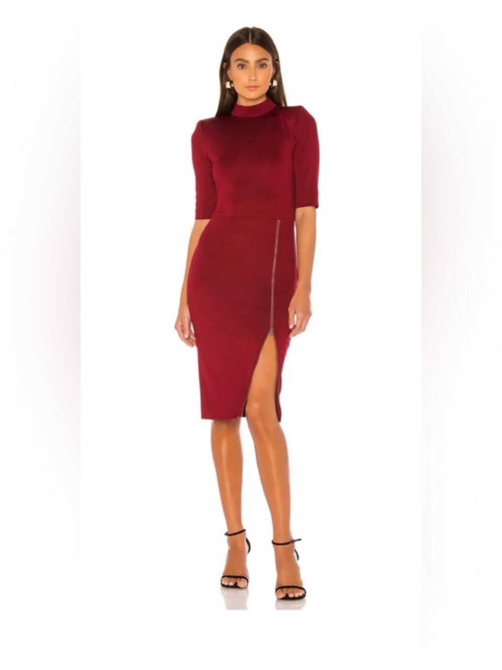 Alice + Olivia Inka Women’s Burgundy Midi Dress Size 12 Bodycon Pencil Cocktail